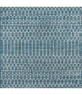 Ourika Moroccan Geometric Textured Weave Teal/Gray 5' Square Indoor/Outdoor Area Rug