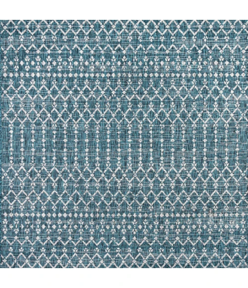 Ourika Moroccan Geometric Textured Weave Teal/Gray 5' Square Indoor/Outdoor Area Rug