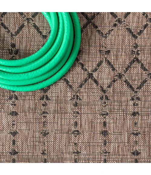 Ourika Moroccan Geometric Textured Weave Natural/Black 4 ft. x 6 ft. Indoor/Outdoor Area Rug