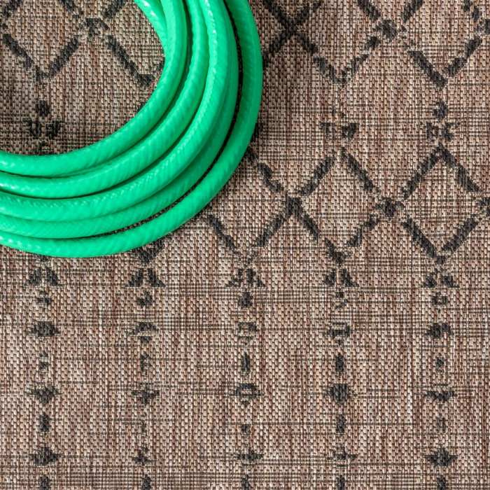 Ourika Moroccan Geometric Textured Weave Natural/Black 9 ft. x 12 ft. Indoor/Outdoor Area Rug