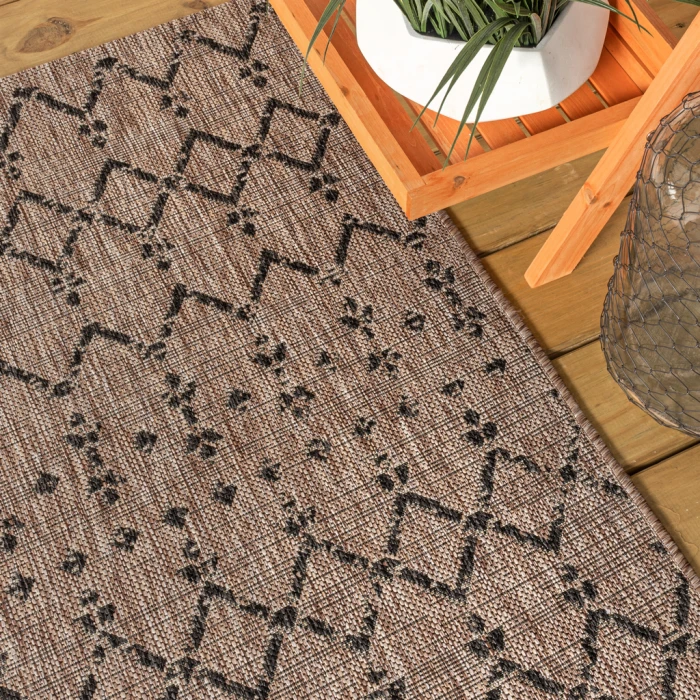 Ourika Moroccan Geometric Textured Weave Natural/Black 9 ft. x 12 ft. Indoor/Outdoor Area Rug