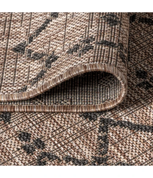 Ourika Moroccan Geometric Textured Weave Natural/Black 5' Round Indoor/Outdoor Area Rug