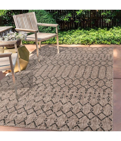 Ourika Moroccan Geometric Textured Weave Natural/Black 4 ft. x 6 ft. Indoor/Outdoor Area Rug