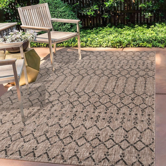 Ourika Moroccan Geometric Textured Weave Natural/Black 9 ft. x 12 ft. Indoor/Outdoor Area Rug