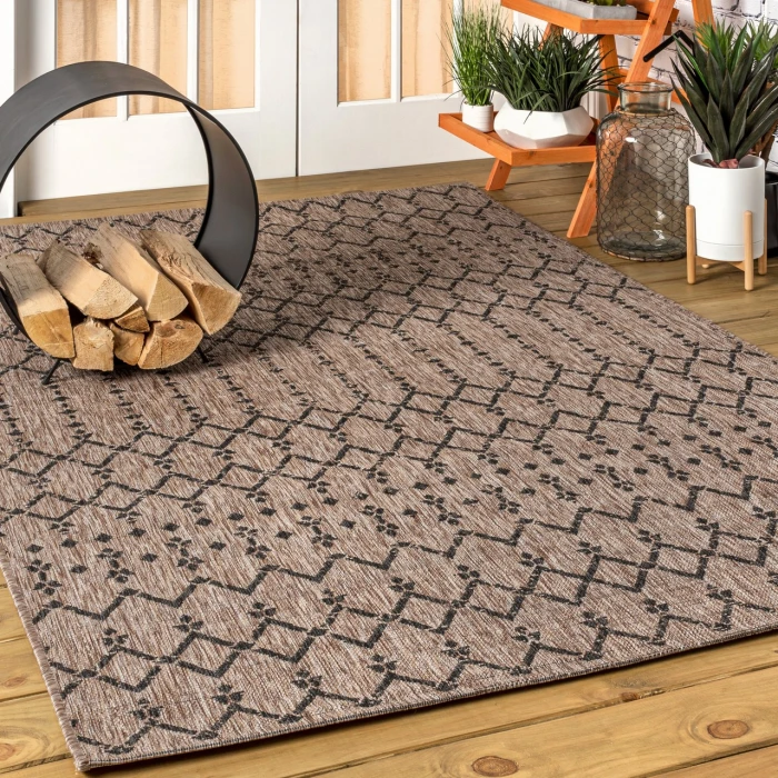 Ourika Moroccan Geometric Textured Weave Natural/Black 9 ft. x 12 ft. Indoor/Outdoor Area Rug