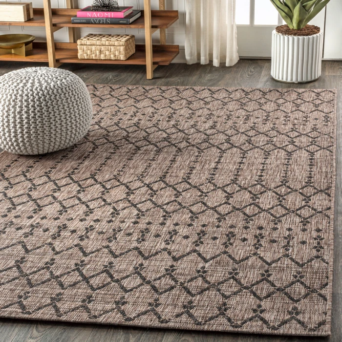 Ourika Moroccan Geometric Textured Weave Natural/Black 9 ft. x 12 ft. Indoor/Outdoor Area Rug
