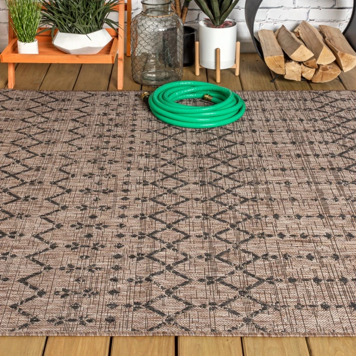 Ourika Moroccan Geometric Textured Weave Natural/Black 9 ft. x 12 ft. Indoor/Outdoor Area Rug