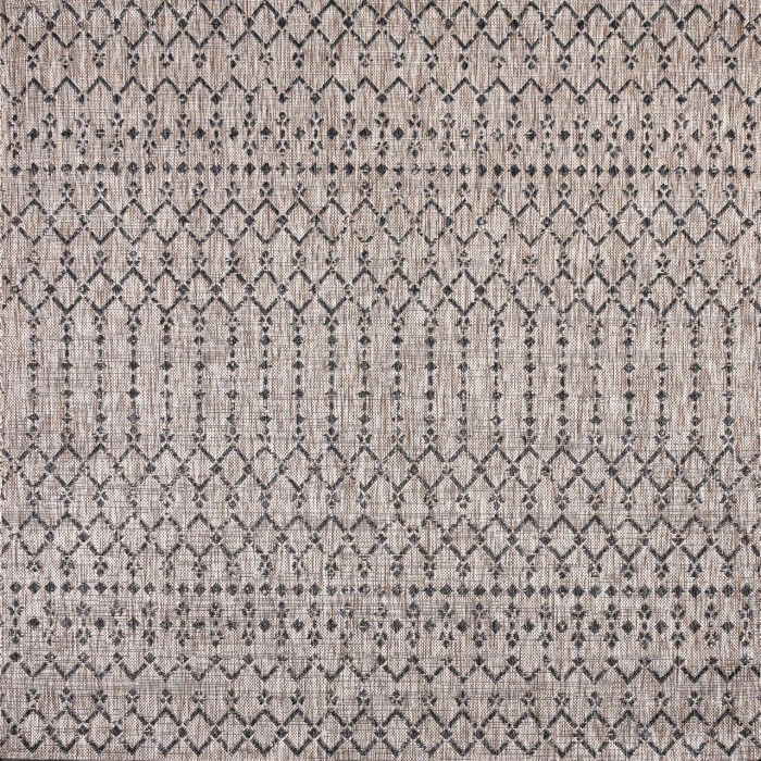 Ourika Moroccan Geometric Textured Weave Natural/Black 5' Square Indoor/Outdoor Area Rug