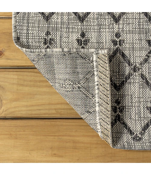 Ourika Moroccan Geometric Textured Weave Light Gray/Black 2 ft. x 8 ft. Indoor/Outdoor Runner Rug