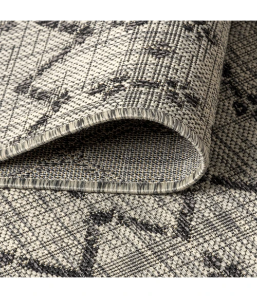 Ourika Moroccan Geometric Textured Weave Light Gray/Black 2 ft. x 8 ft. Indoor/Outdoor Runner Rug