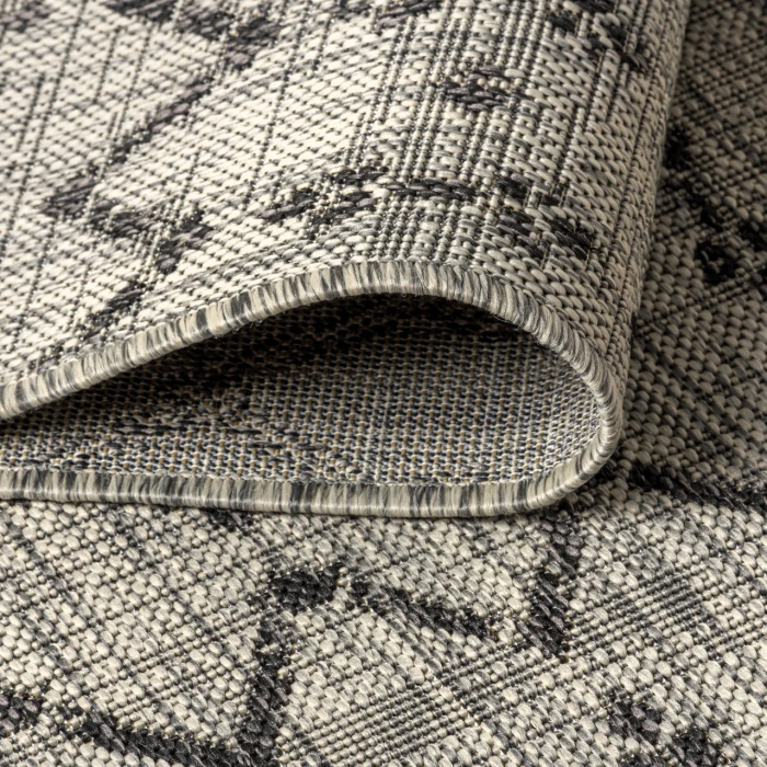 Ourika Moroccan Geometric Textured Weave Light Gray/Black 2 ft. x 8 ft. Indoor/Outdoor Runner Rug