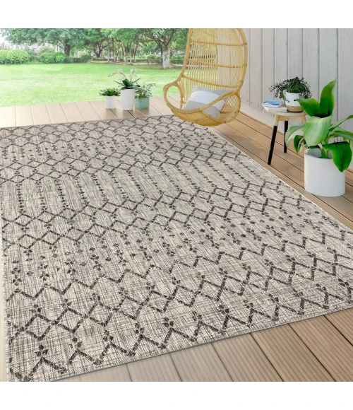 Ourika Moroccan Geometric Textured Weave Light Gray/Black 3 ft. x 5 ft. Indoor/Outdoor Area Rug