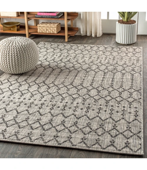 Ourika Moroccan Geometric Textured Weave Light Gray/Black 3 ft. x 5 ft. Indoor/Outdoor Area Rug