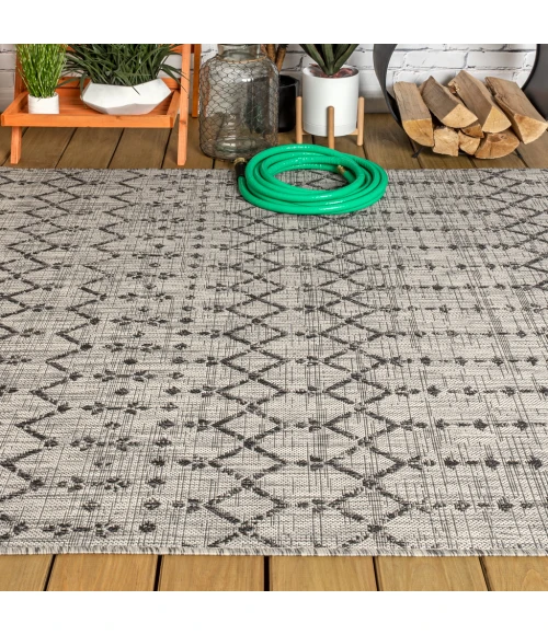 Ourika Moroccan Geometric Textured Weave Light Gray/Black 3 ft. x 5 ft. Indoor/Outdoor Area Rug