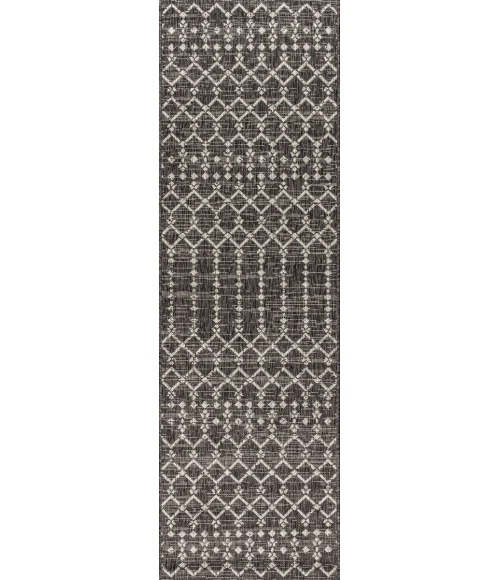 Ourika Moroccan Geometric Textured Weave Black/Gray 2 ft. x 10 ft. Indoor/Outdoor Runner Rug