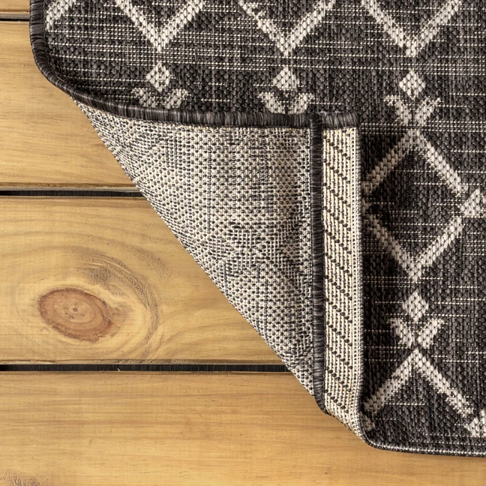 Ourika Moroccan Geometric Textured Weave Black/Gray 8 ft. x 10 ft. Indoor/Outdoor Area Rug