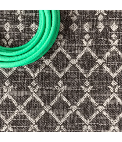 Ourika Moroccan Geometric Textured Weave Black/Gray 8 ft. x 10 ft. Indoor/Outdoor Area Rug