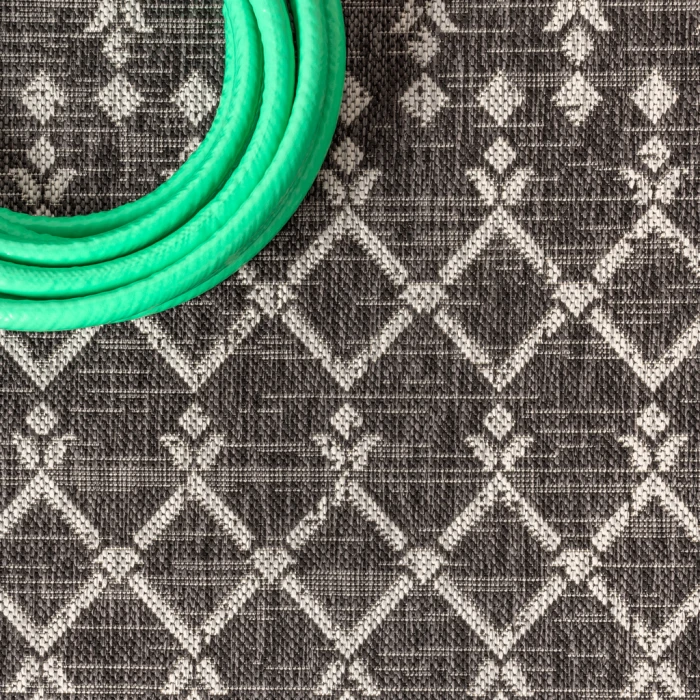 Ourika Moroccan Geometric Textured Weave Black/Gray 8 ft. x 10 ft. Indoor/Outdoor Area Rug