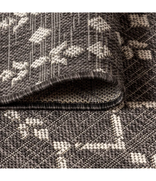 Ourika Moroccan Geometric Textured Weave Black/Gray 2 ft. x 10 ft. Indoor/Outdoor Runner Rug