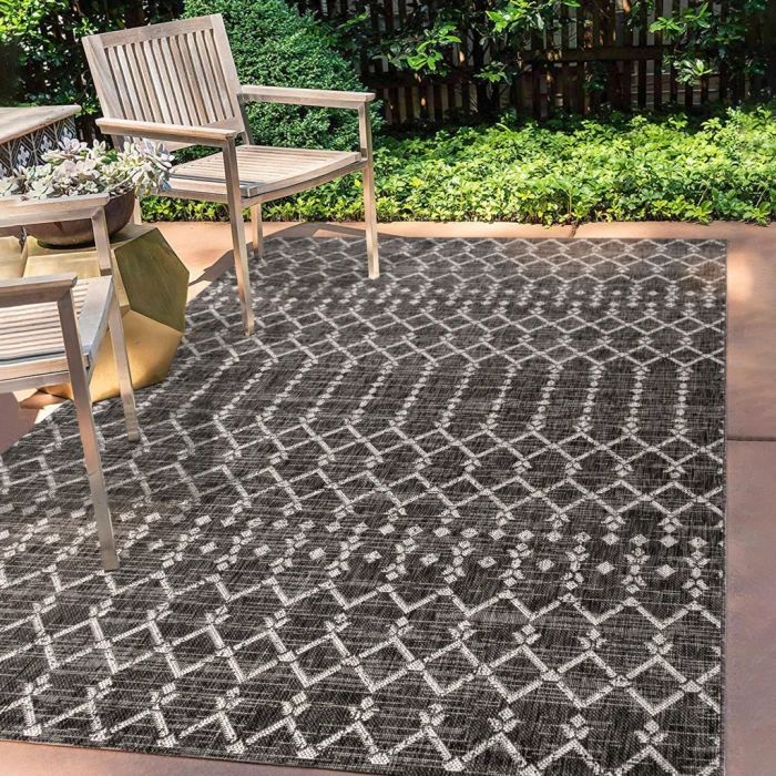 Ourika Moroccan Geometric Textured Weave Black/Gray 8 ft. x 10 ft. Indoor/Outdoor Area Rug
