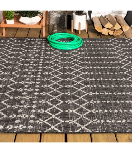 Ourika Moroccan Geometric Textured Weave Black/Gray 8 ft. x 10 ft. Indoor/Outdoor Area Rug
