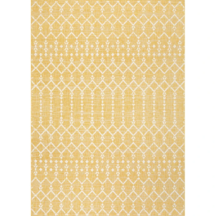 Ourika Moroccan Geometric Textured Weave Yellow/Cream 3 ft. x 5 ft. Indoor/Outdoor Area Rug