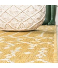 Ourika Moroccan Geometric Textured Weave Yellow/Cream 2 ft. x 10 ft. Indoor/Outdoor Runner Rug