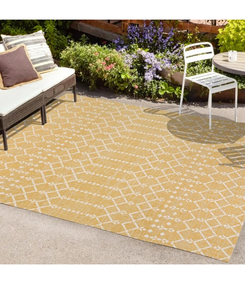Ourika Moroccan Geometric Textured Weave Yellow/Cream 4 ft. x 6 ft. Indoor/Outdoor Area Rug