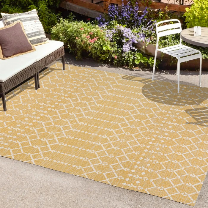 Ourika Moroccan Geometric Textured Weave Yellow/Cream 3 ft. x 5 ft. Indoor/Outdoor Area Rug