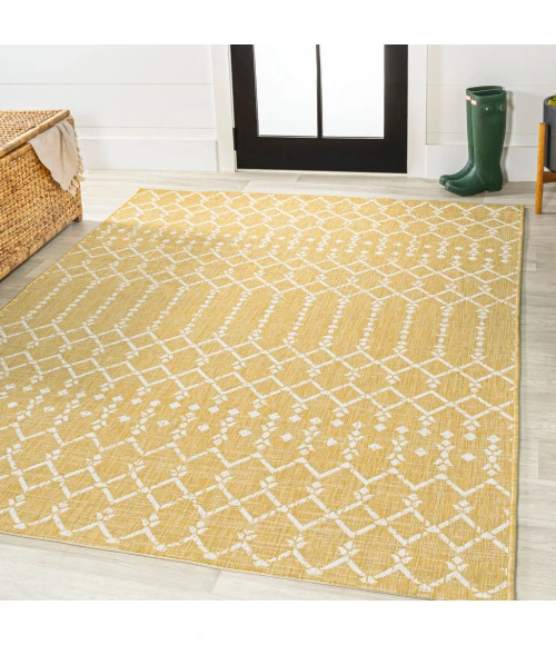 Ourika Moroccan Geometric Textured Weave Yellow/Cream 4 ft. x 6 ft. Indoor/Outdoor Area Rug