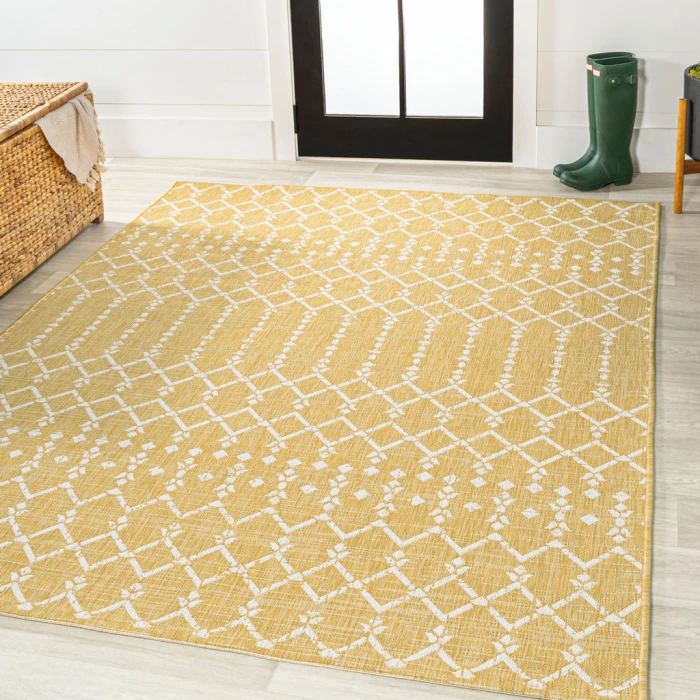 Ourika Moroccan Geometric Textured Weave Yellow/Cream 3 ft. x 5 ft. Indoor/Outdoor Area Rug