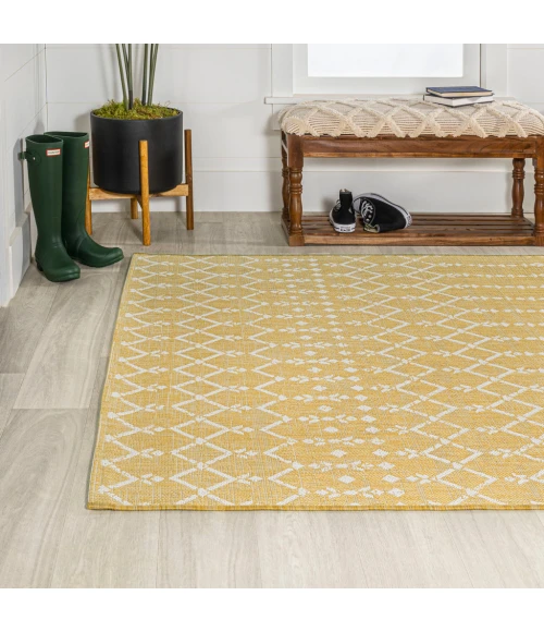 Ourika Moroccan Geometric Textured Weave Yellow/Cream 4 ft. x 6 ft. Indoor/Outdoor Area Rug