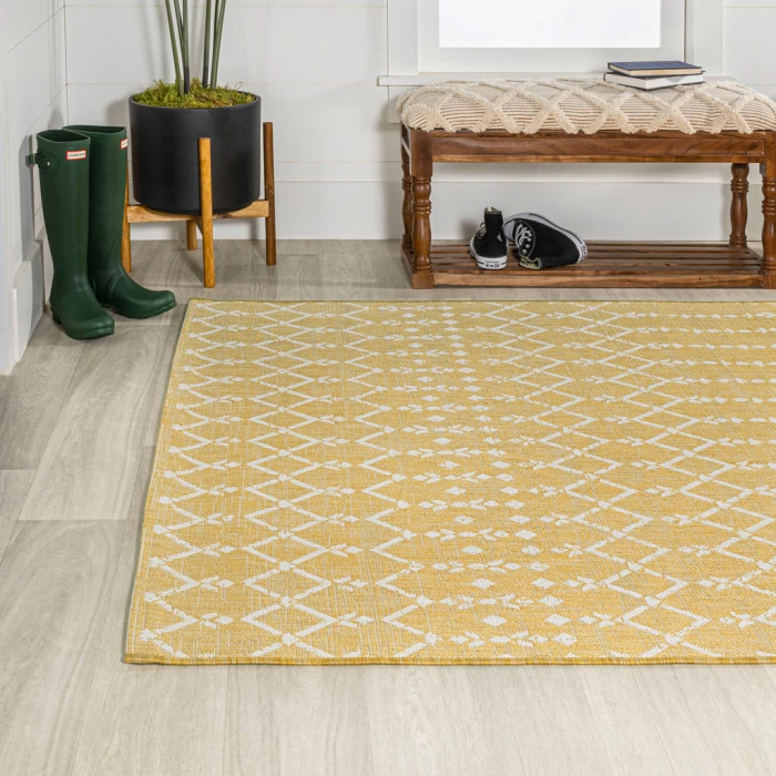 Ourika Moroccan Geometric Textured Weave Yellow/Cream 3 ft. x 5 ft. Indoor/Outdoor Area Rug