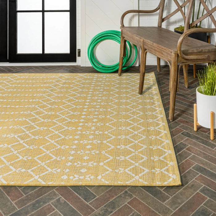 Ourika Moroccan Geometric Textured Weave Yellow/Cream 3 ft. x 5 ft. Indoor/Outdoor Area Rug