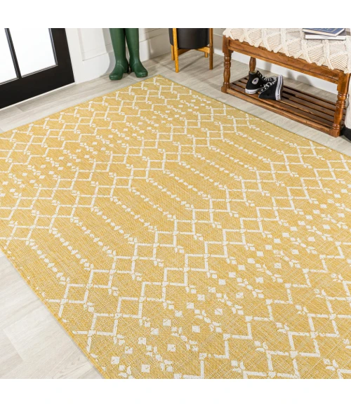 Ourika Moroccan Geometric Textured Weave Yellow/Cream 4 ft. x 6 ft. Indoor/Outdoor Area Rug