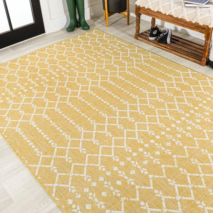Ourika Moroccan Geometric Textured Weave Yellow/Cream 3 ft. x 5 ft. Indoor/Outdoor Area Rug