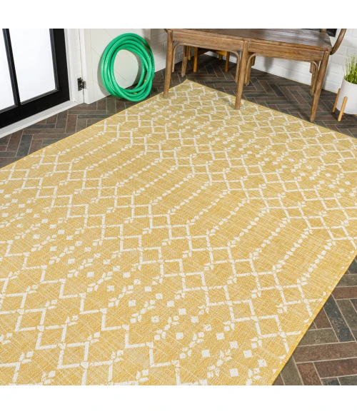 Ourika Moroccan Geometric Textured Weave Yellow/Cream 4 ft. x 6 ft. Indoor/Outdoor Area Rug