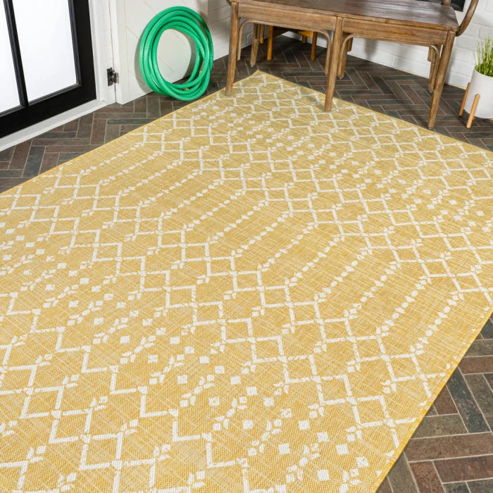 Ourika Moroccan Geometric Textured Weave Yellow/Cream 3 ft. x 5 ft. Indoor/Outdoor Area Rug