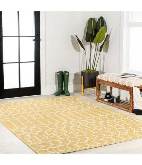 Ourika Moroccan Geometric Textured Weave Yellow/Cream 4 ft. x 6 ft. Indoor/Outdoor Area Rug