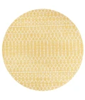 Ourika Moroccan Geometric Textured Weave Yellow/Cream 5' Round Indoor/Outdoor Area Rug