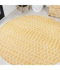 Ourika Moroccan Geometric Textured Weave Yellow/Cream 5' Round Indoor/Outdoor Area Rug