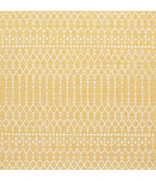 Ourika Moroccan Geometric Textured Weave Yellow/Cream 5' Square Indoor/Outdoor Area Rug