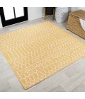 Ourika Moroccan Geometric Textured Weave Yellow/Cream 5' Square Indoor/Outdoor Area Rug