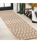 Ourika Moroccan Geometric Textured Weave Beige/Navy 2 ft. x 10 ft. Indoor/Outdoor Runner Rug