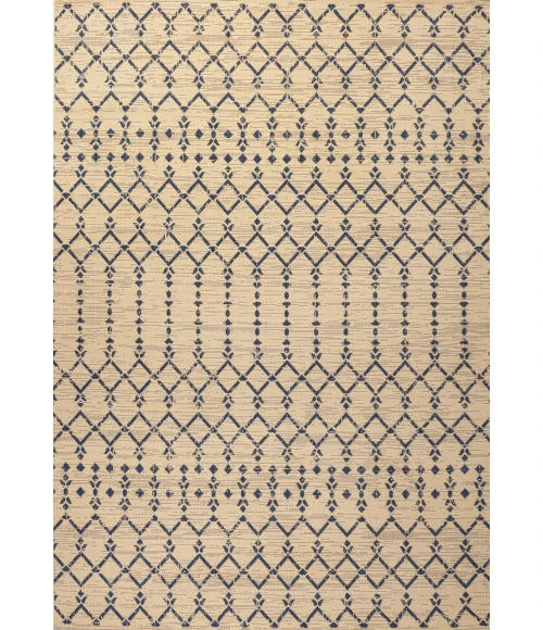 Ourika Moroccan Geometric Textured Weave Beige/Navy 8 ft. x 10 ft. Indoor/Outdoor Area Rug