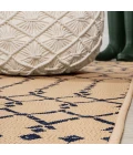 Ourika Moroccan Geometric Textured Weave Beige/Navy 2 ft. x 10 ft. Indoor/Outdoor Runner Rug