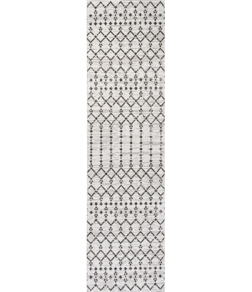 Ourika Moroccan Geometric Textured Weave Cream/Black 2 ft. x 10 ft. Indoor/Outdoor Runner Rug