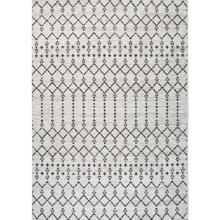 Ourika Moroccan Geometric Textured Weave Cream/Black 5 ft. x 8 ft. Indoor/Outdoor Area Rug