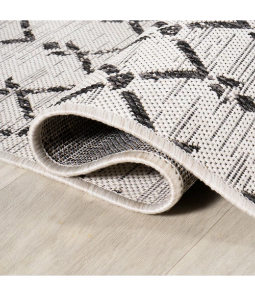 Ourika Moroccan Geometric Textured Weave Cream/Black 5' Square Indoor/Outdoor Area Rug