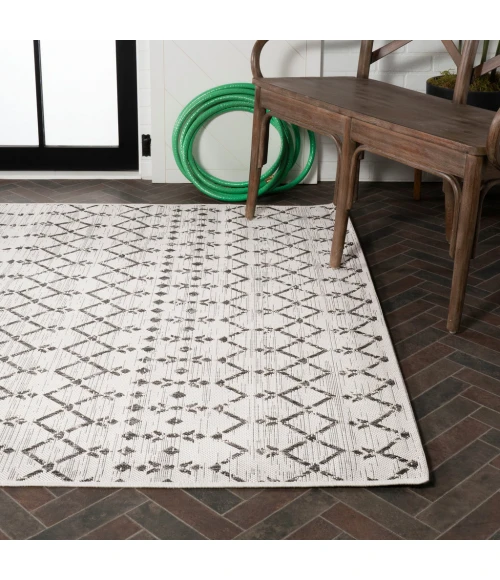 Ourika Moroccan Geometric Textured Weave Cream/Black 9 ft. x 12 ft. Indoor/Outdoor Area Rug